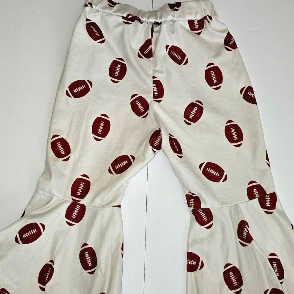 Girls Football Print Ruffle Bell Bottom Pants, Cute Game Day Outfit,‎ Playwear